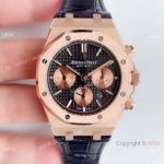  Super Clone Audemars Piguet Royal Oak Rose Gold Black Leather Strap Watch